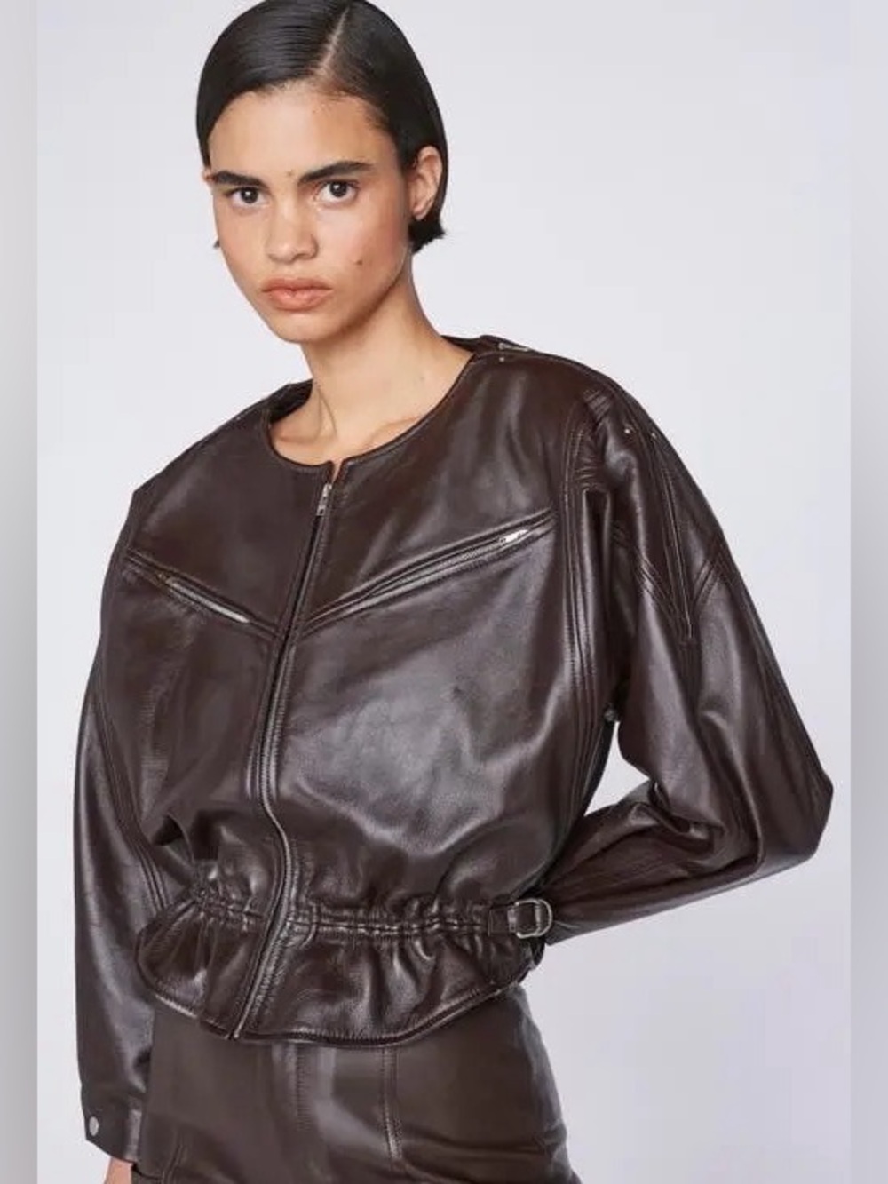 NWT $1498 Frame Slouchy Zip-Front Lamb Leather Jacket